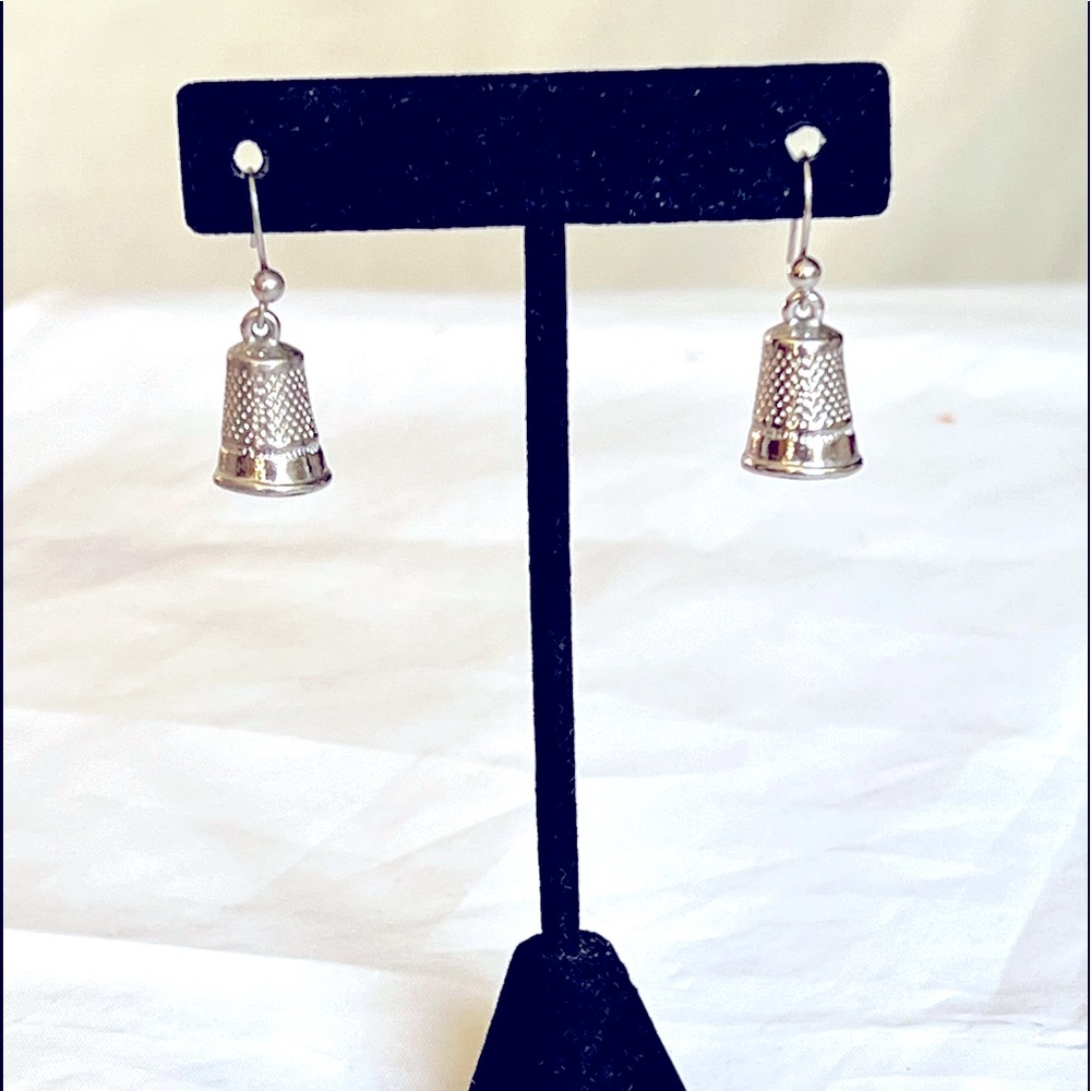 Thimble Earrings Silver Tone French Wire